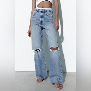 Zara High Rise Wide Leg Full Length Jeans